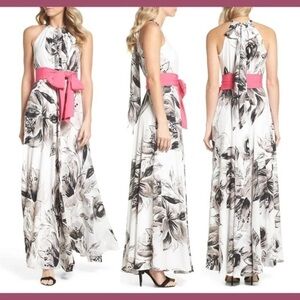 Eliza J Chiffon Maxi Dress Gown Floral White Size 4P Sleeveless